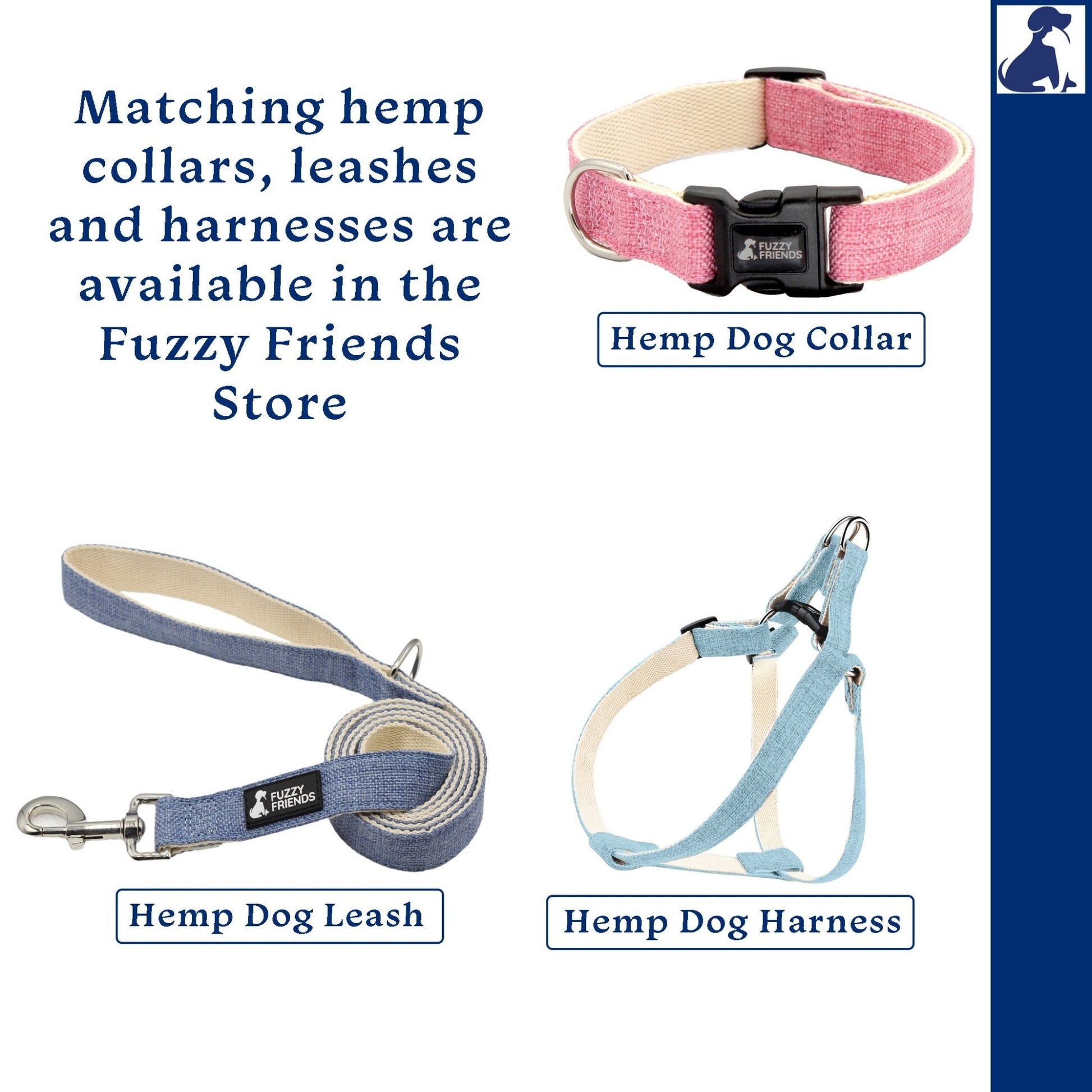 Dark Blue Hemp Leash - Fuzzy Friends Boutique