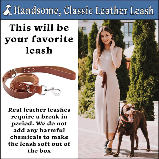 Premium Brown Leather Dog Leash - Fuzzy Friends Boutique