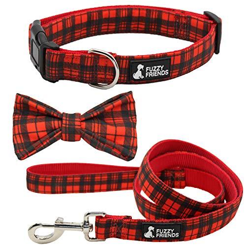 Red Plaid Dog Bow Tie Collar and Leash Set - Fuzzy Friends Boutique